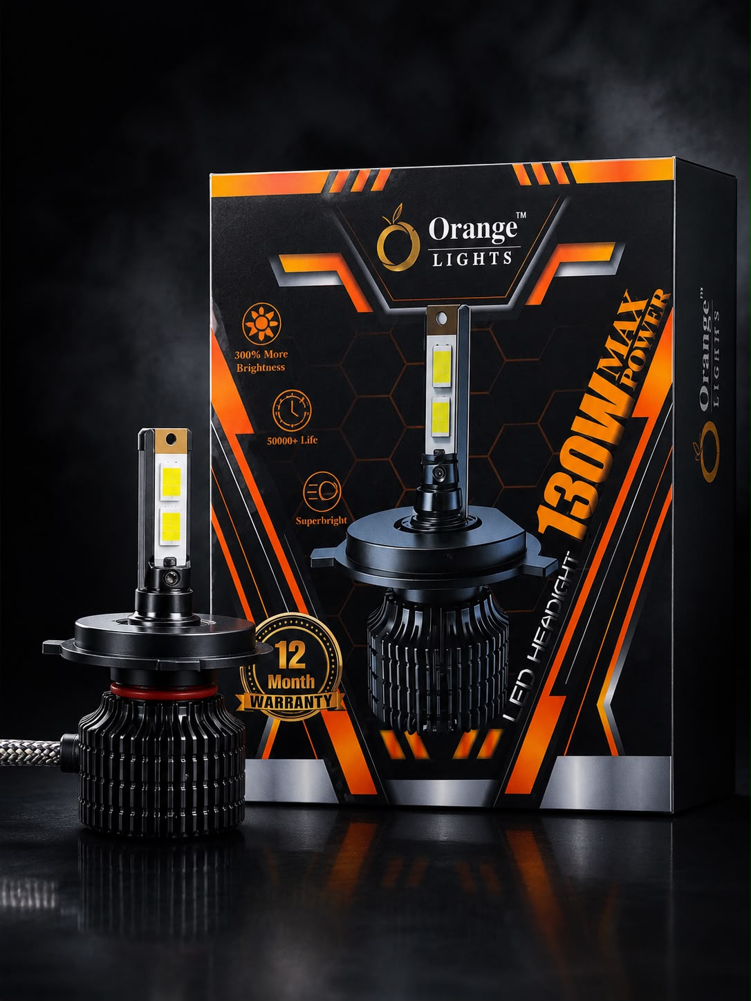 Orange Lights 130W Max Power H4 LED Headlight Bulb