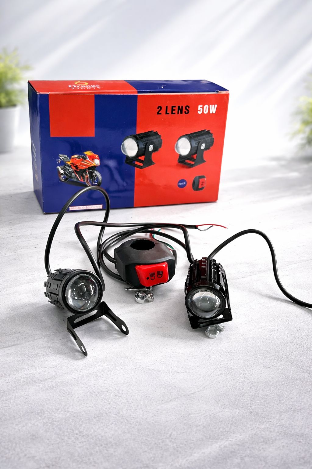 50W Mini Projector Fog Light – Dual Lens (White + Yellow + Flash)