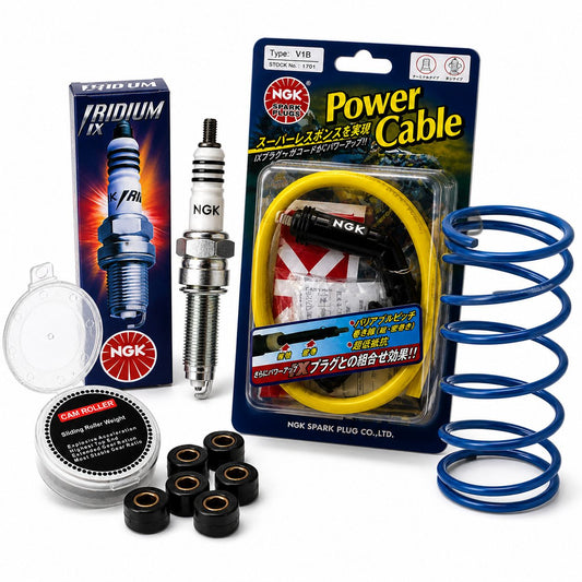 Stage 2 Performance Combo – Torque Spring, NGK Power Cable, NGK Iridium Spark Plug & Rocket Rollers