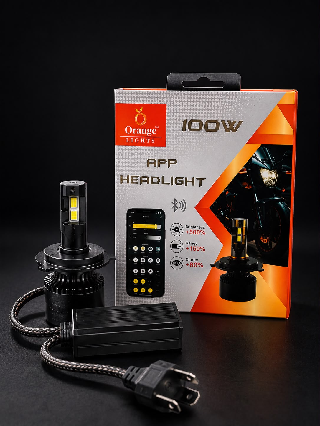 Orange Lights 100W Smart APP-Controlled Multi-Colour LED Headlight