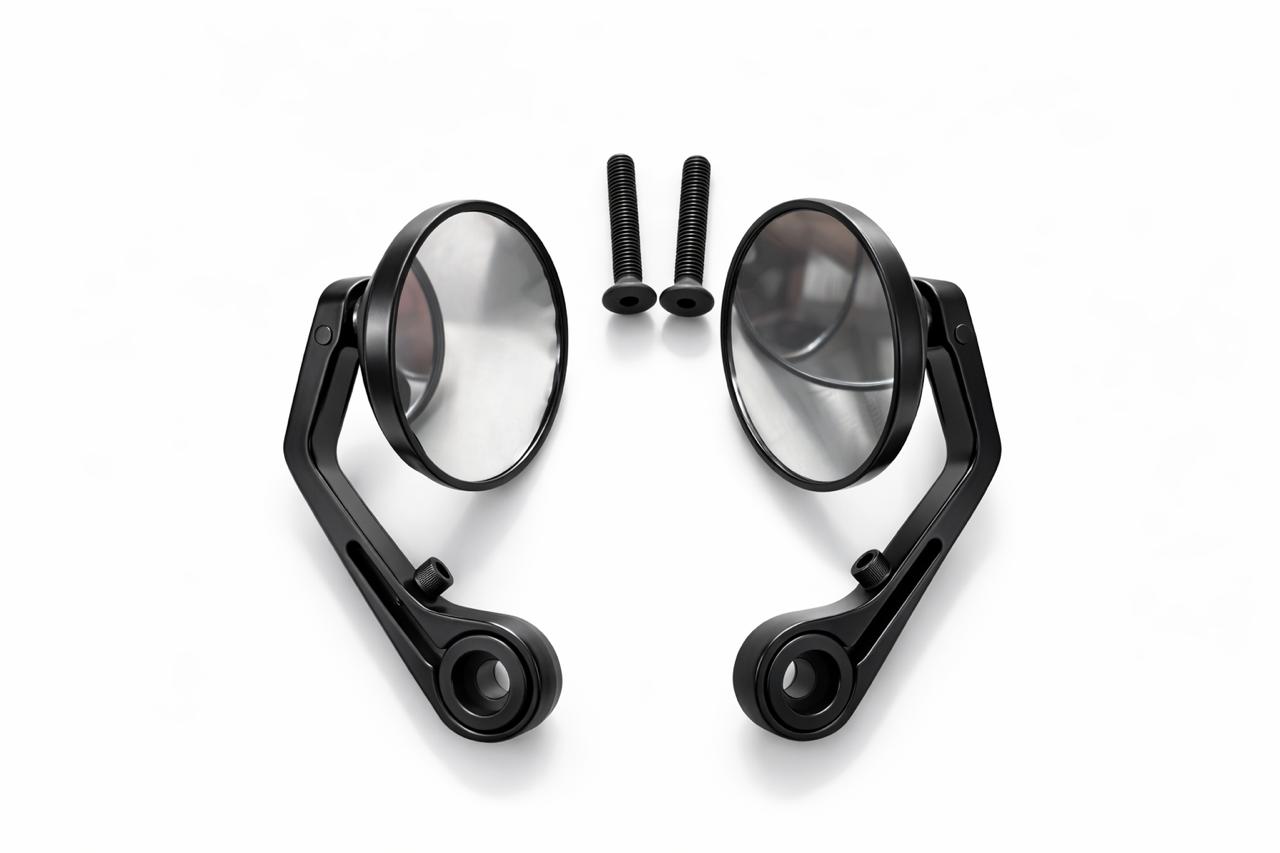 Round Bar End Rear View Mirrors – Set of 2 (Universal Fit)