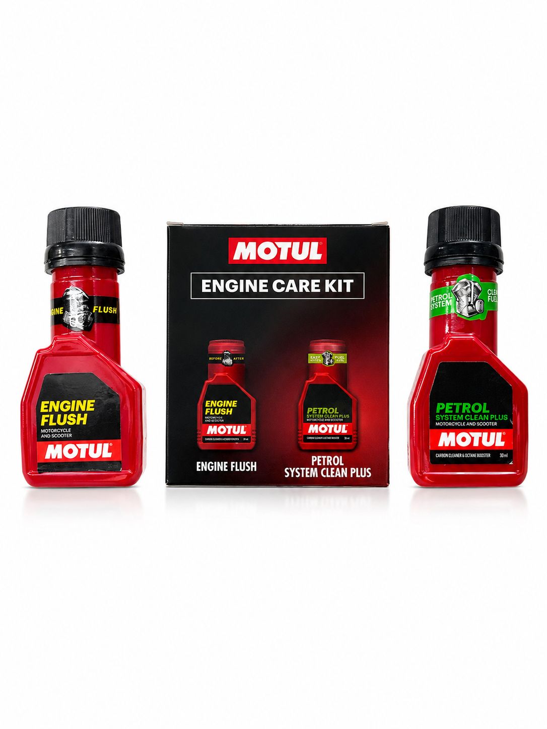 Motul Engine Care Kit – Engine Flush + Petrol System Clean Plus Combo Pack